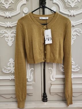 ZARA Cropped Button-Up Cardigan in Olive Green BNWT Size M
